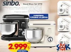 SİNBO STAND MİXER SET 2770 indirimli fiyat SİNBO STAND MİXER SET 2770 fiyat ve kampanya bilgisi
